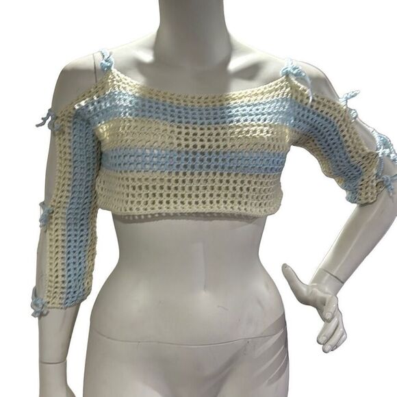 Brand New!! Hand crochet mesh shrug, cropped cold shoulder, sweater - Picture 1 of 4